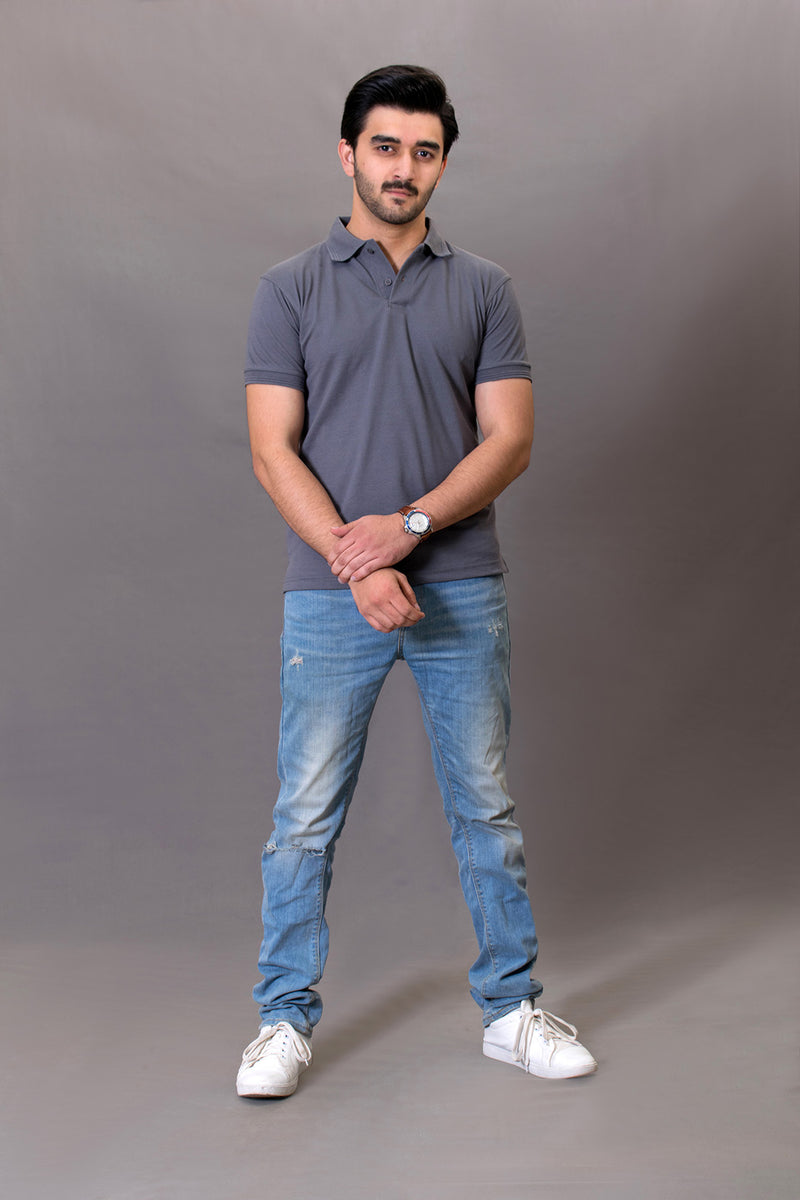 STEEL GREY POLO T SHIRT