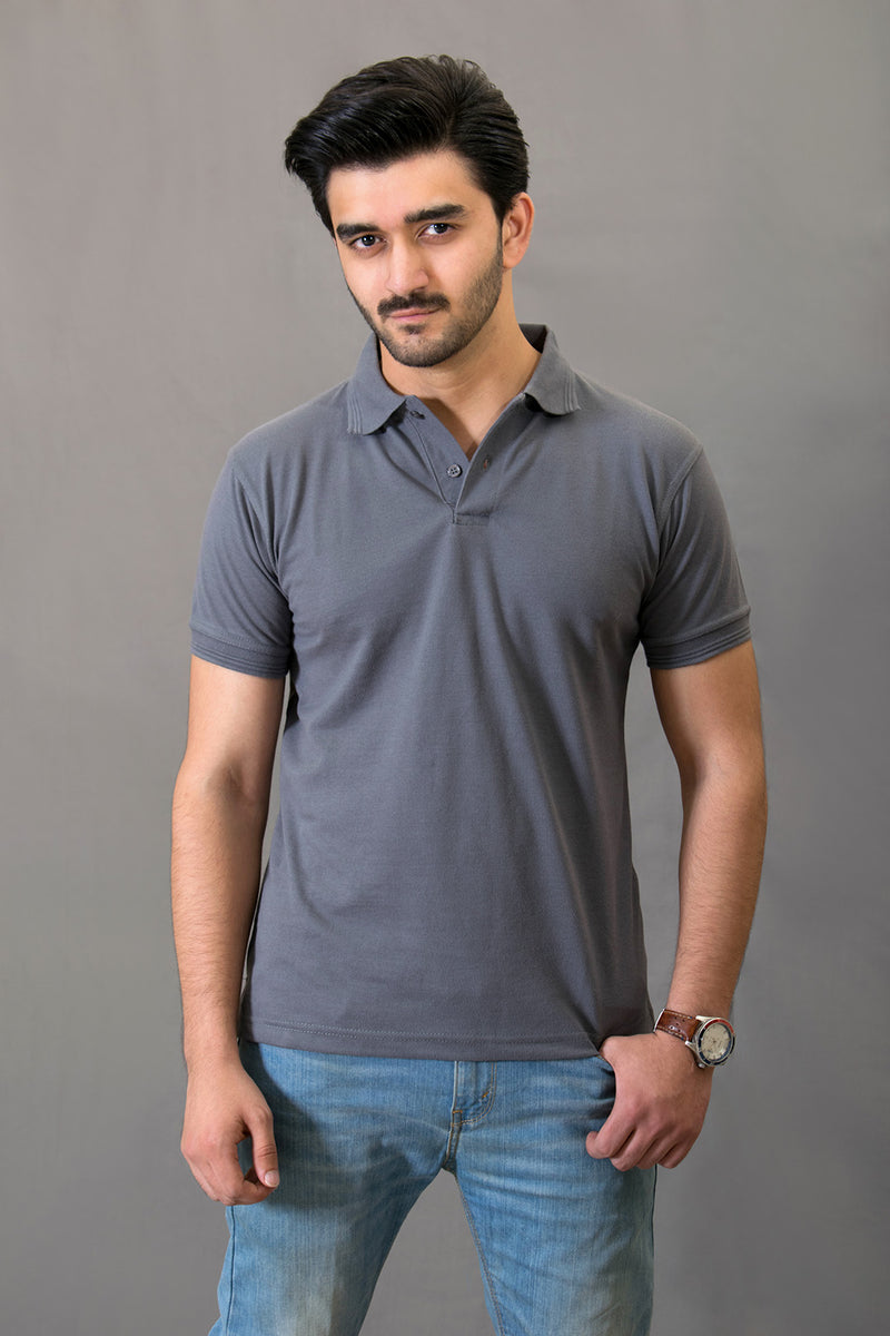 STEEL GREY POLO T SHIRT