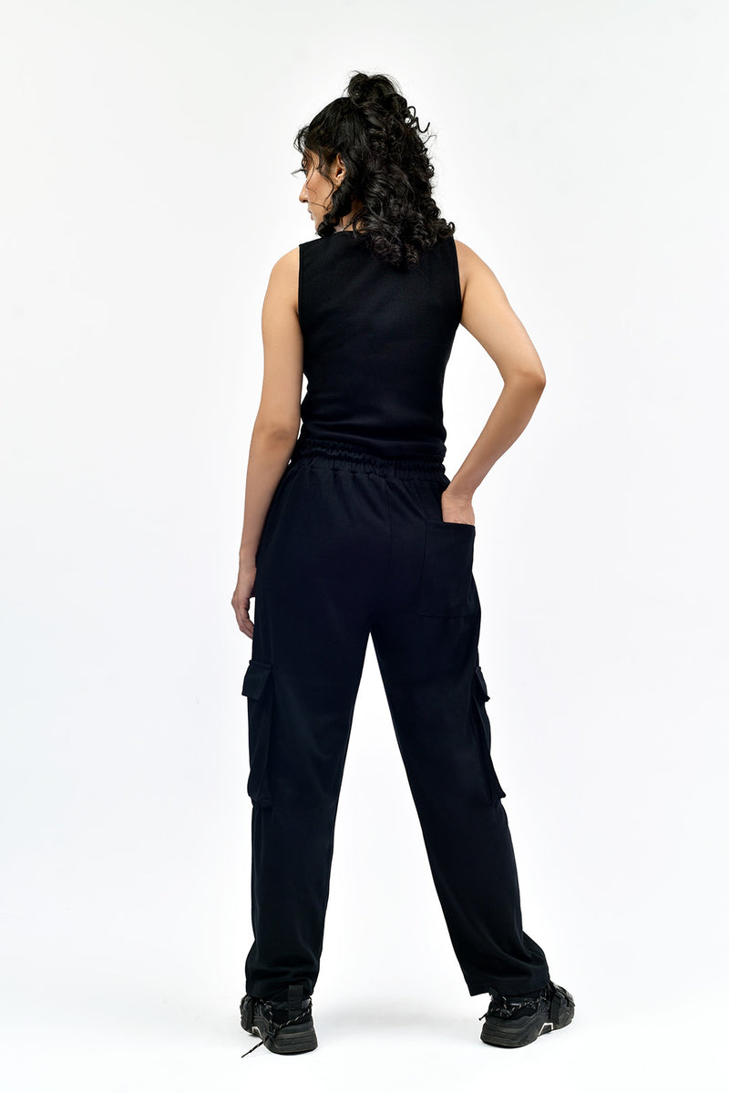 Black Interlock Cargo Trouser
