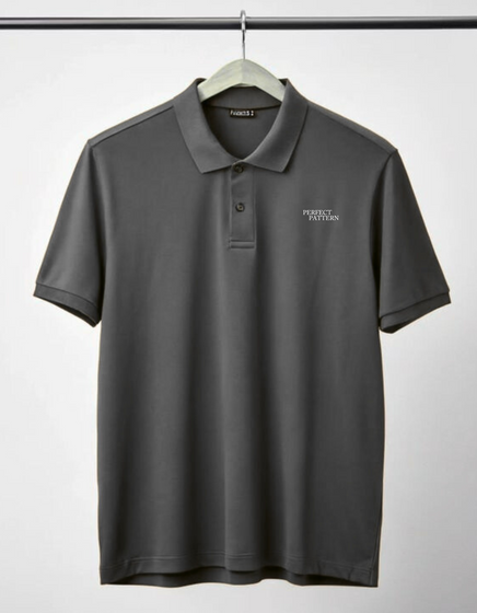 "Men’s Classic Charcoal Polo Shirt – 'Perfect Pattern' Logo"