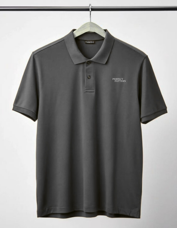 "Men’s Classic Charcoal Polo Shirt – 'Perfect Pattern' Logo"