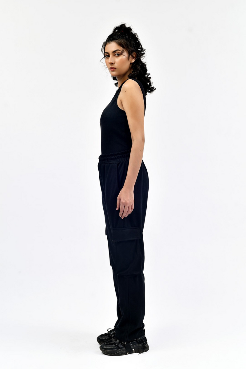 Black Interlock Cargo Trouser