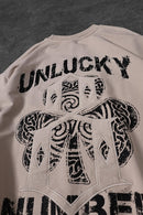 "Men's Beige Unlucky Print Oversized T-shirt"