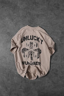 "Men's Beige Unlucky Print Oversized T-shirt"
