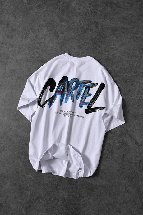 “Men’s White Cartel Print Oversize T-shirt”