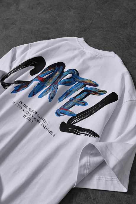 “Men’s White Cartel Print Oversize T-shirt”