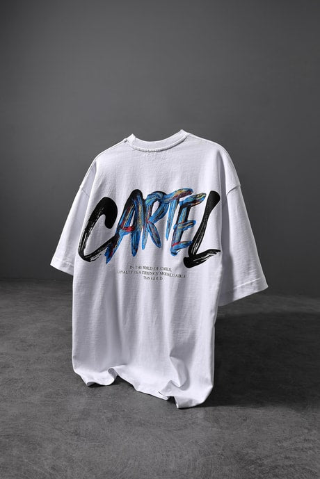 “Men’s White Cartel Print Oversize T-shirt”