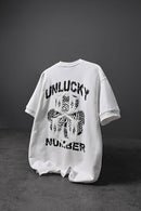 "Men's White Unlucky Print Oversized T-shirt"
