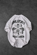 "Men's White Unlucky Print Oversized T-shirt"