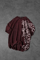 Men's Burgundy Graffiti Side Print Special Washed Fabric Oversize T-Shirt"