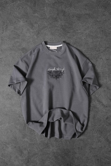 Men’s GREY  “Simple Things” Embroidered Oversize T-Shirt