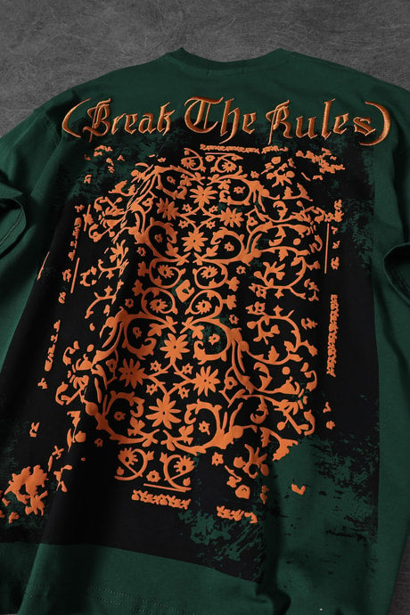 "Men's GREEN 'Break The Rules' Printed Oversize T-Shirt"