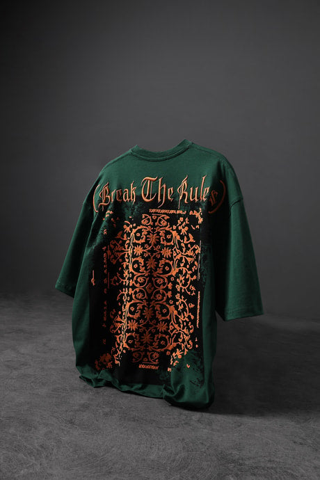"Men's GREEN 'Break The Rules' Printed Oversize T-Shirt"
