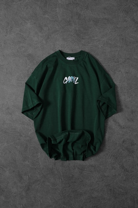 “Men’s Dark Green Cartel Print Oversize T-shirt”
