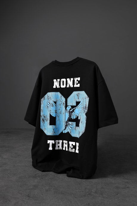 “Men’s Black 03 Bird Printed Oversize T-shirt”