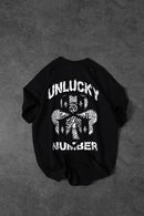 "Men's Black Unlucky Print Oversized T-shirt"