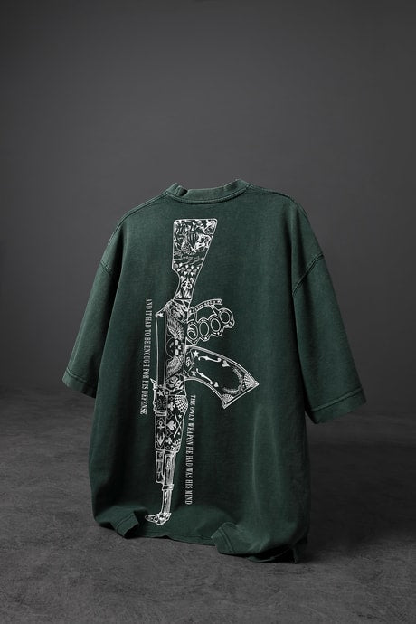 "Men's GREEN S-47 Special Washed Fabric Oversize T-Shirt"