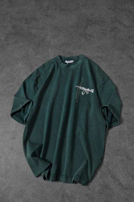 "Men's GREEN S-47 Special Washed Fabric Oversize T-Shirt"