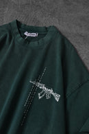 "Men's GREEN S-47 Special Washed Fabric Oversize T-Shirt"